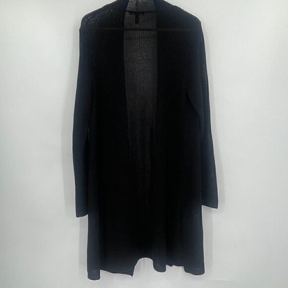 Eileen Fisher Black Open Knit Longline Semi Sheer Cardigan Sweater Size PM - Picture 8 of 8
